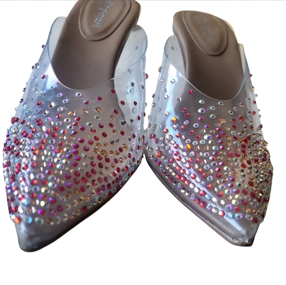 Jeffrey Campbell Drizella Clear Embellished Crystal Mules Pointed Toe Heels Sz 8 - Picture 6 of 9